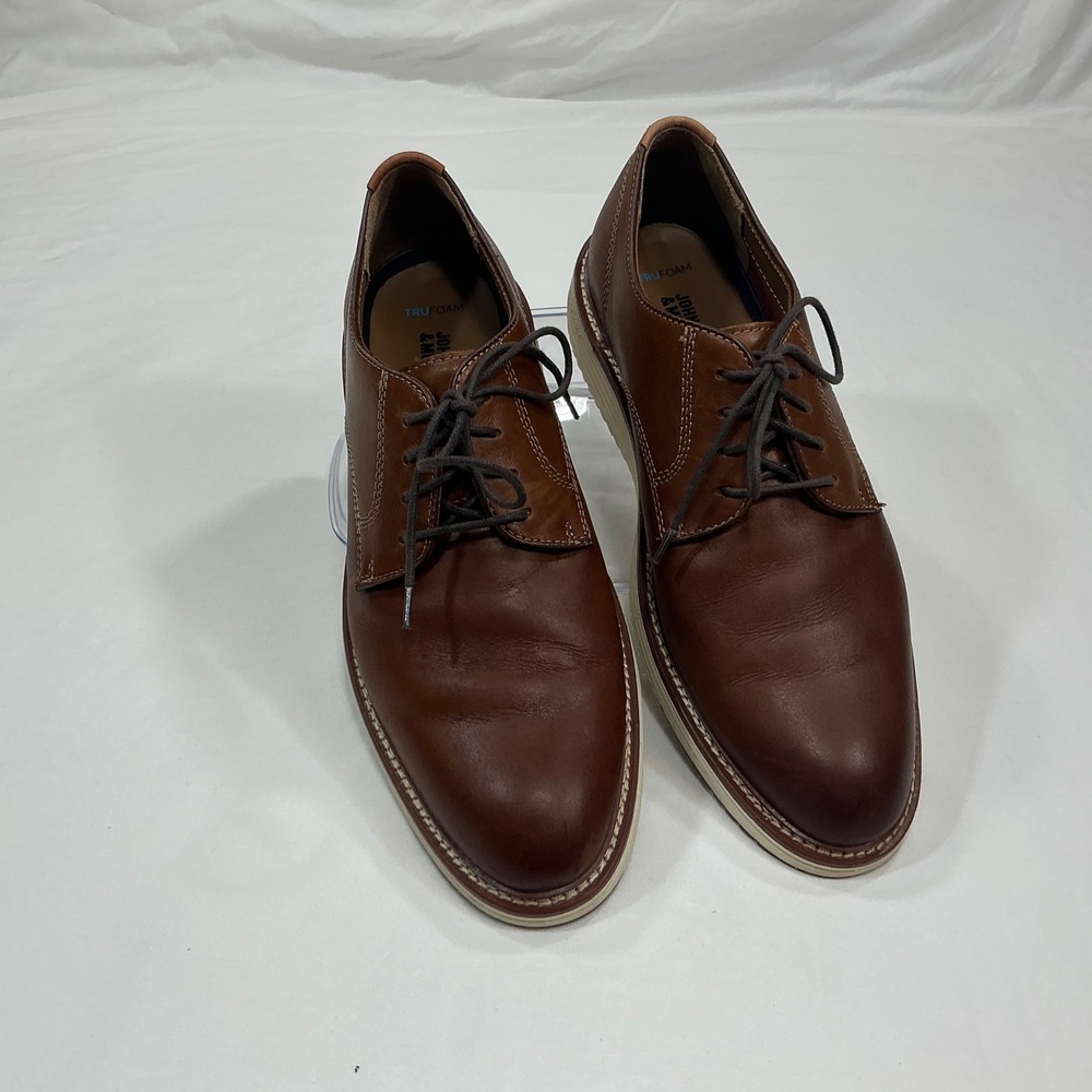 Johnston & Murphy Mens TRUFOAM Tan Leather Plain Toe Derby Dress Shoes Brown